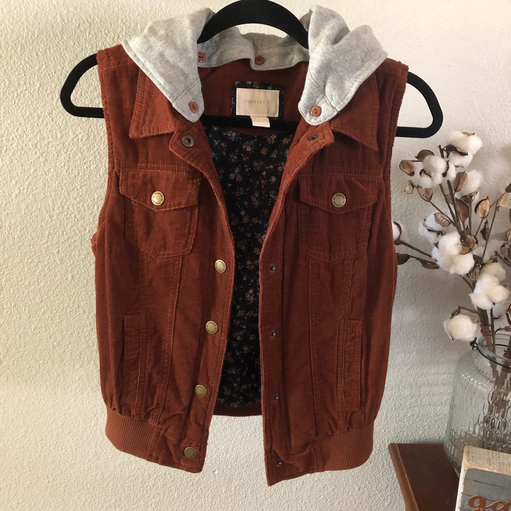 Forever 21 Corduroy Vest with Detachable Hood